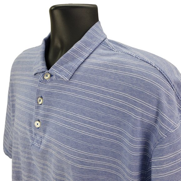 ORVIS Polo Shirt Men's XL Blue Stripe Stretch Wicking Short Sleeve Golf Casual - Picture 4 of 7